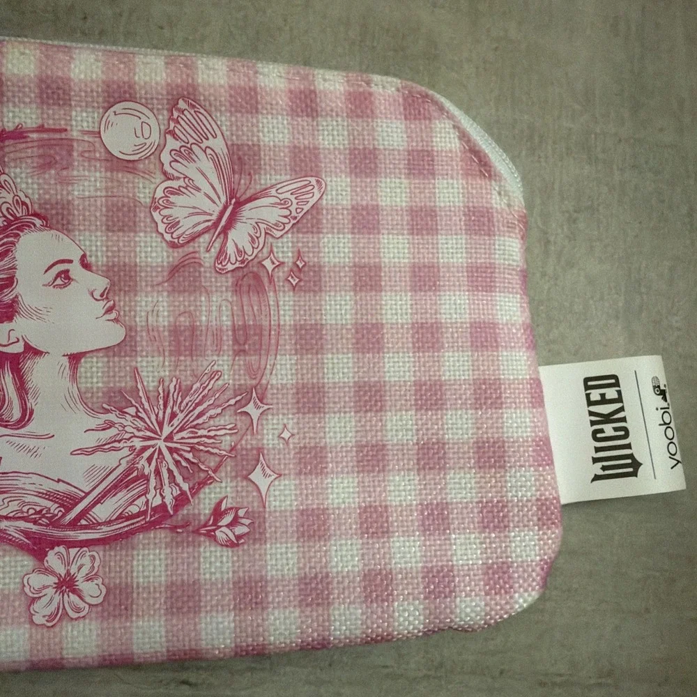Yoobi Wicked Katie Kime Pencil Case Pink & Green Gingham Pattern Witchy NWT
